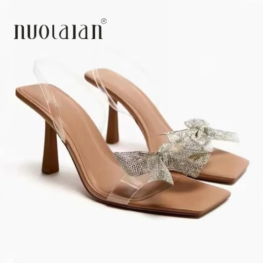 2023 Woman Butterfly Heeled Sandals Women's Sandals Summer Transparent High Heels Sandals Elegant Stiletto Slingback Shoes